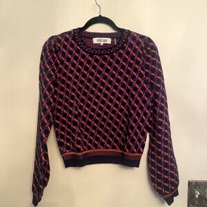 Diane Von Furstenberg Iggy Knit Jacquard Sweater in Wave Geo Orange size Medium